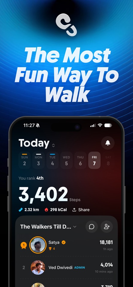 Amble: Step Counter & Race mobile app screenshot showing The most fun way to walk