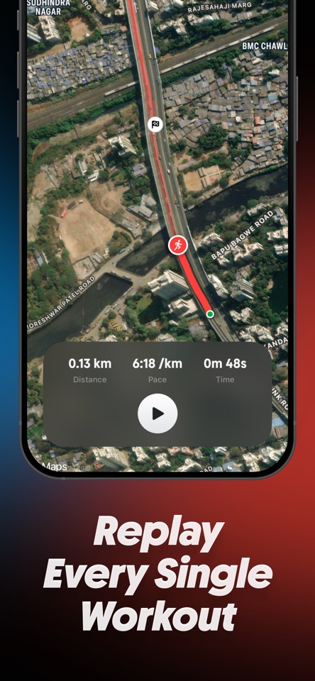 Amble: Step Counter & Race mobile app screenshot showing Replay every single workout