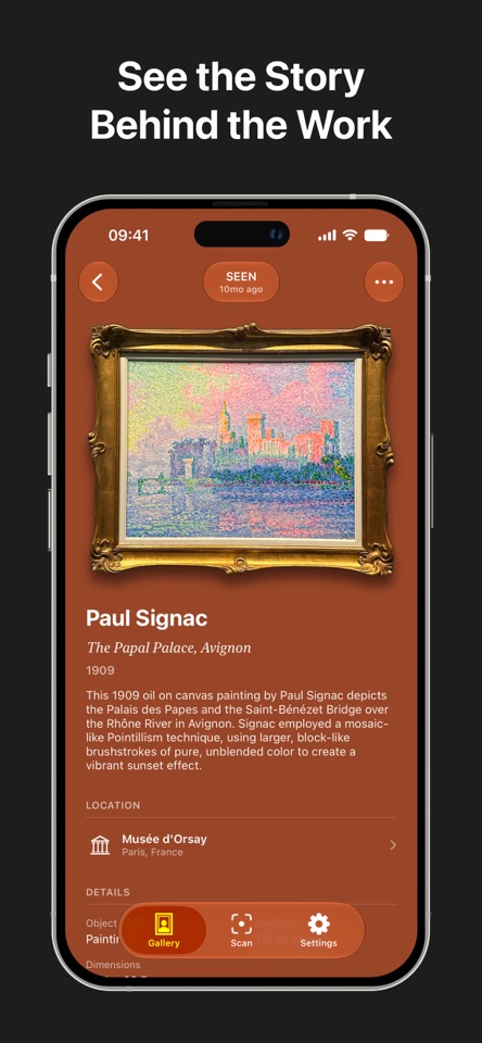 Artology: Art Identifier mobile app screenshot showing See the story behind the work