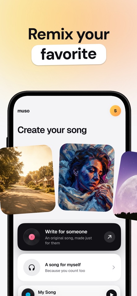 AI Song Generator: Muso mobile app screenshot showing Create your way