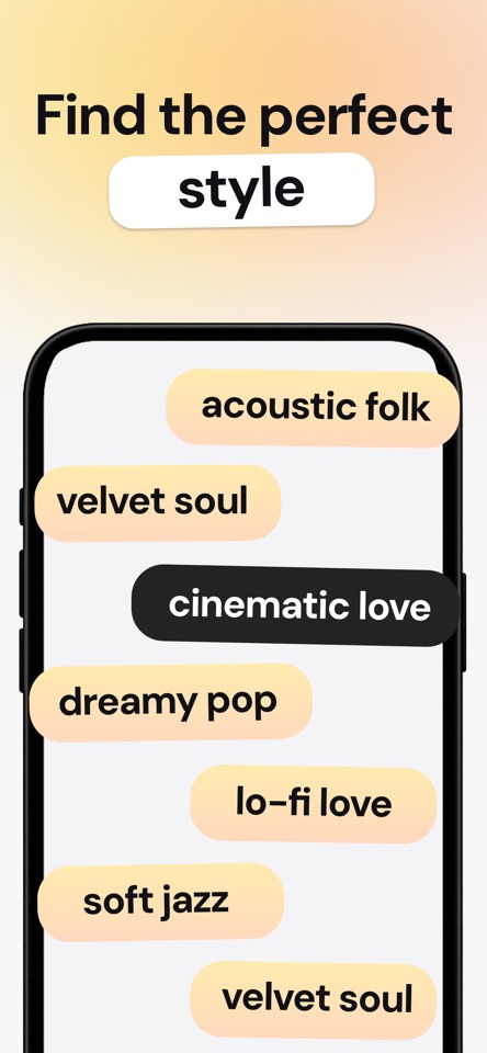 AI Song Generator: Muso mobile app screenshot showing Find the perfect style